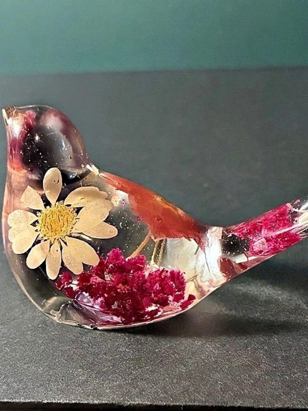 Handcrafted “Blushing Daisy” Botanical Resin Bird Figurine - Small